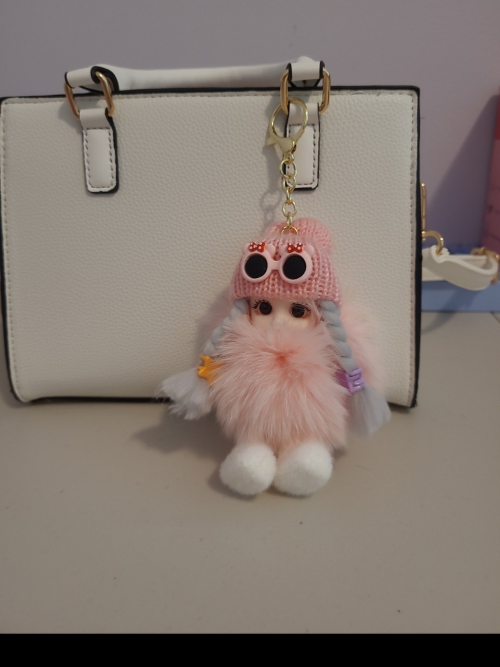 Pink Plush Pom-Pom Doll Keychain